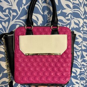 Betsey Johnson Pink and White Shoulder Bag with Quilted Design